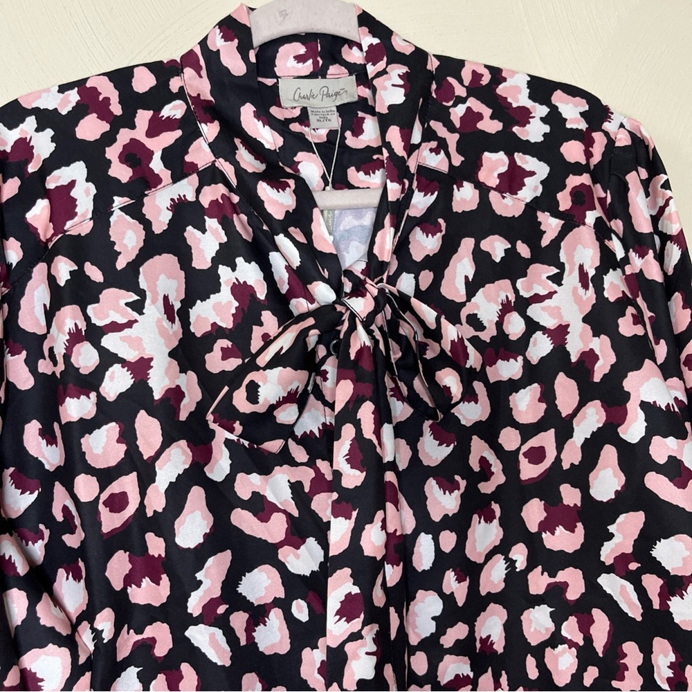 Charlie Paige Pink and Black Animal Print Blouse - Picture 4 of 11